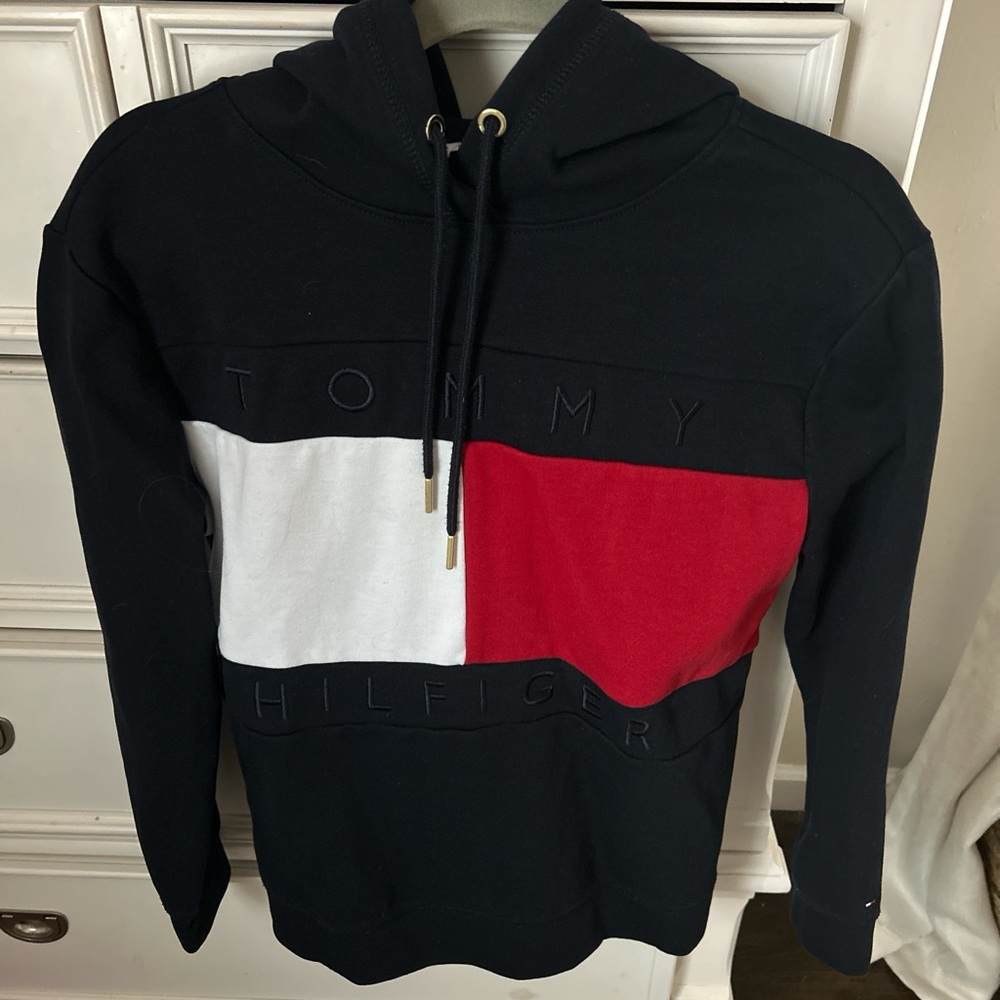 Tommy Hilfiger Black Hoodie with Red and White Accents